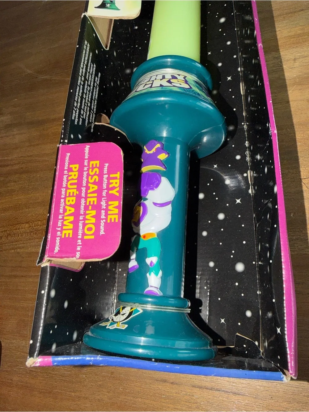 Disney Mighty Ducks Glow Stick Light - Teal Handle with Pale Green Glow